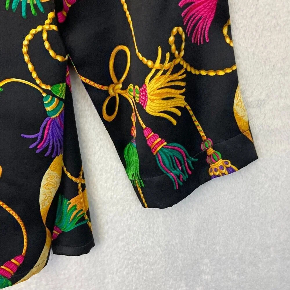 Vintage Richard Malcolm 100% Silk Blouse Sz 8 Asian Mandarin Collar Top Colorful - Picture 10 of 16